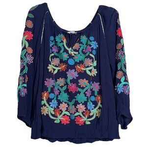 John Mark Embroidered Rayon Blouse Extra Large All Over Floral Embroidery Top XL